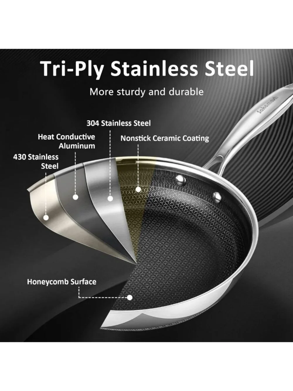 8-Inch Nonstick Hybrid Frying Pan - Induction Safe, Stainless Steel Cookware